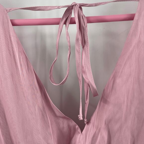 OLD NAVY Dress Large Satin Fit & Flare Sleeveless Smocked Midi Pink V-Neck NWT - Picture 7 of 14